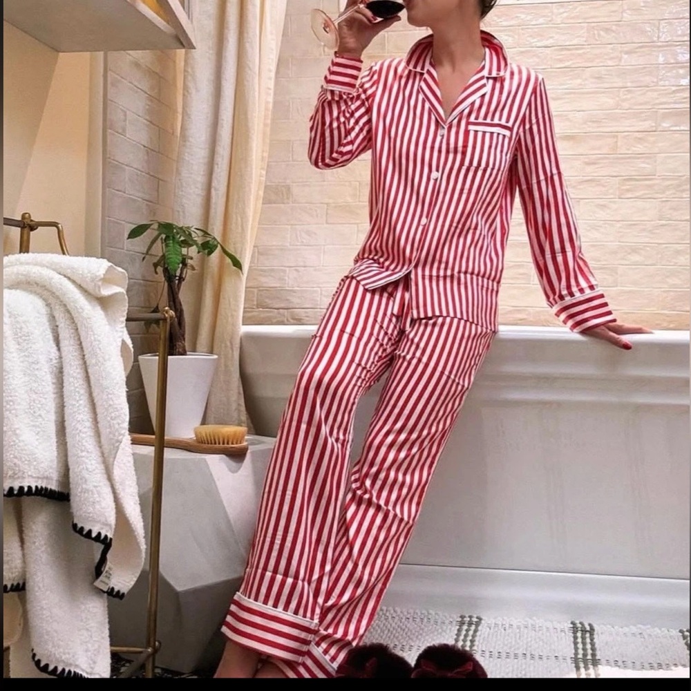 J. Crew Red and White Striped Shirt and Pants Pajamas